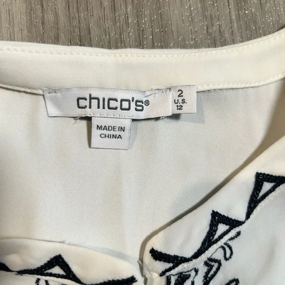 Chico's Ivory Blouse with Black Embroidery - Picture 6 of 14